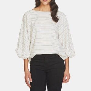 1. State Blouson Top Stripe Bubble Sleeve Cotton Blend Small